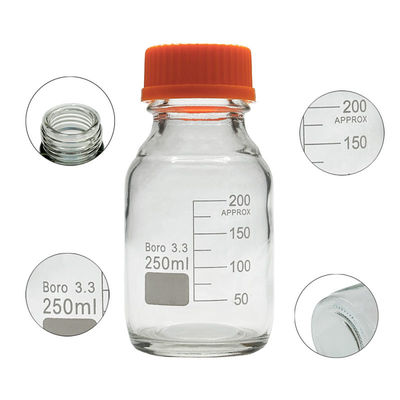 Qualität  Customizable Laboratory 250ml Round Bottom Yellow Screw Glass Media Storage Reagent Bottle usine